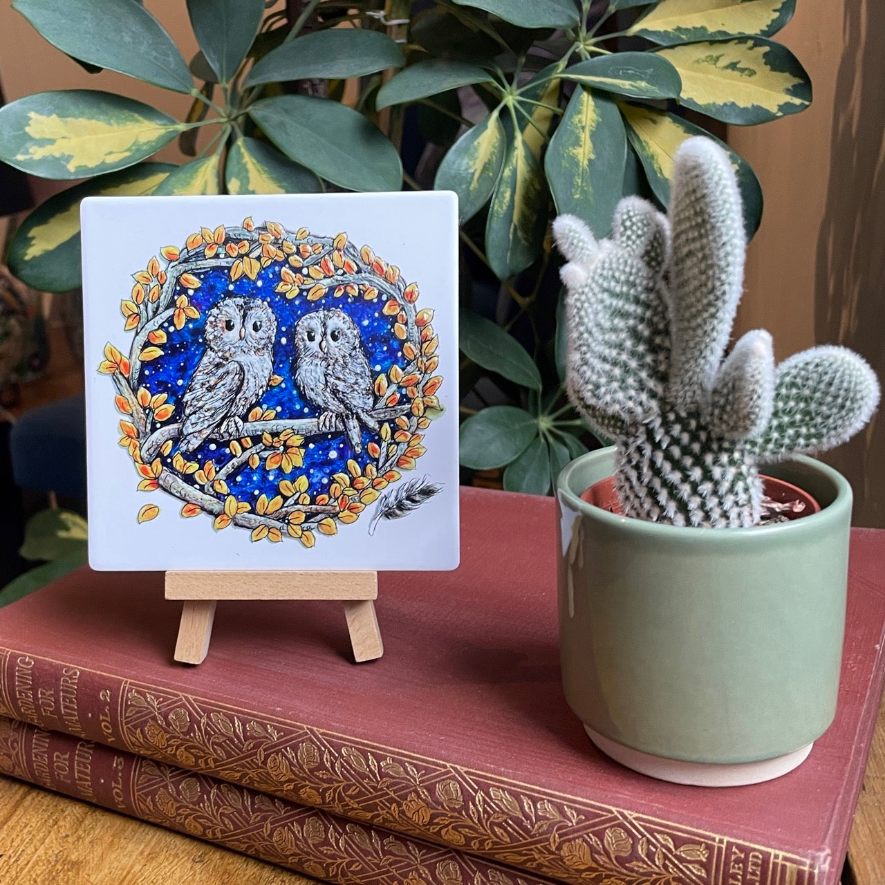 Owly you~ Ceramic coaster & Easel