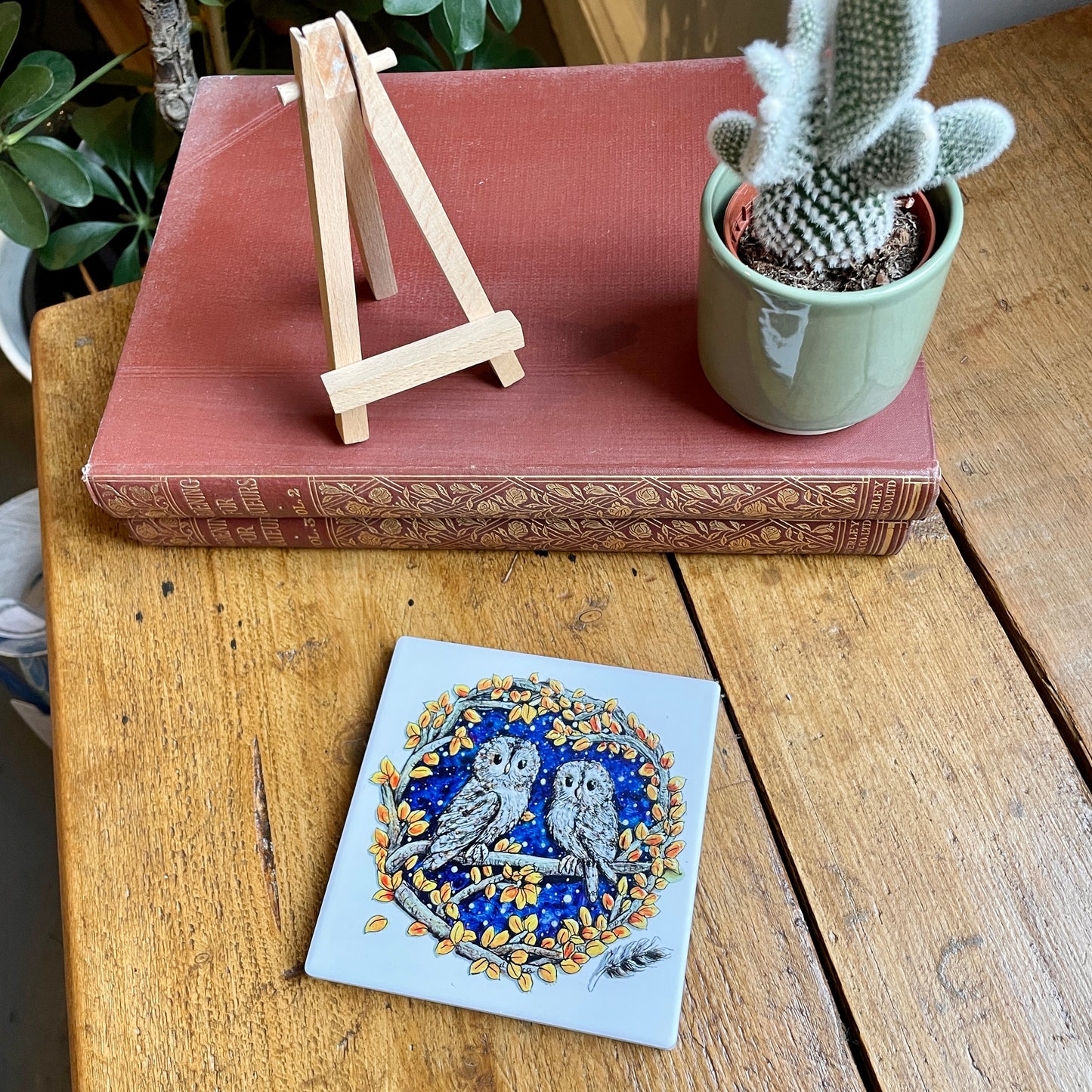 Owly you~ Ceramic coaster & Easel