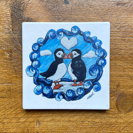 Puffin love~ Ceramic coaster