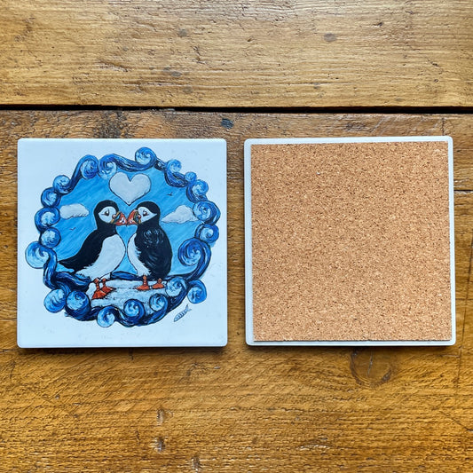 Puffin love~ Ceramic coaster