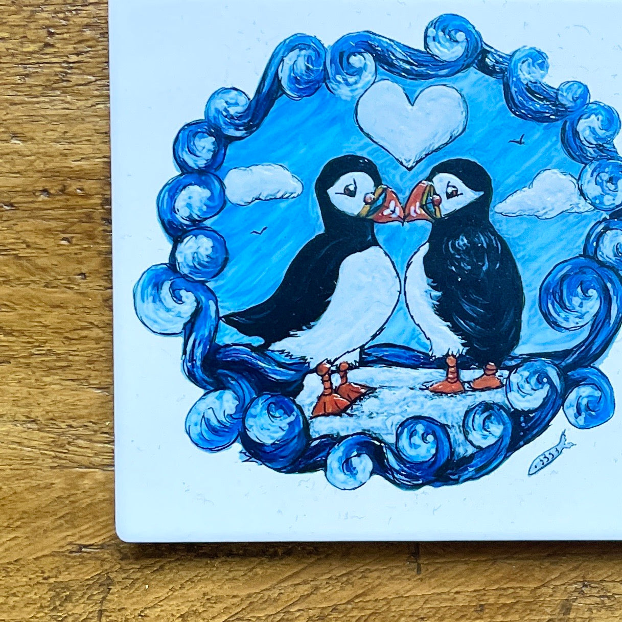 Puffin love~ Ceramic coaster & Easel