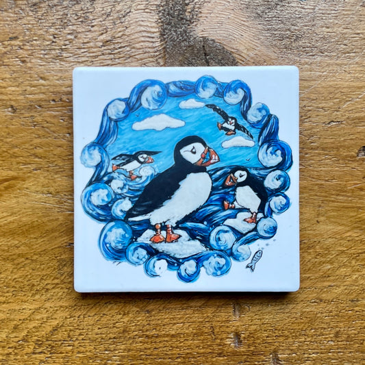 Puffin party~ Ceramic coaster