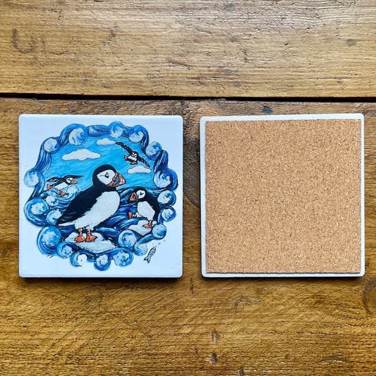 Puffin party~ Ceramic coaster