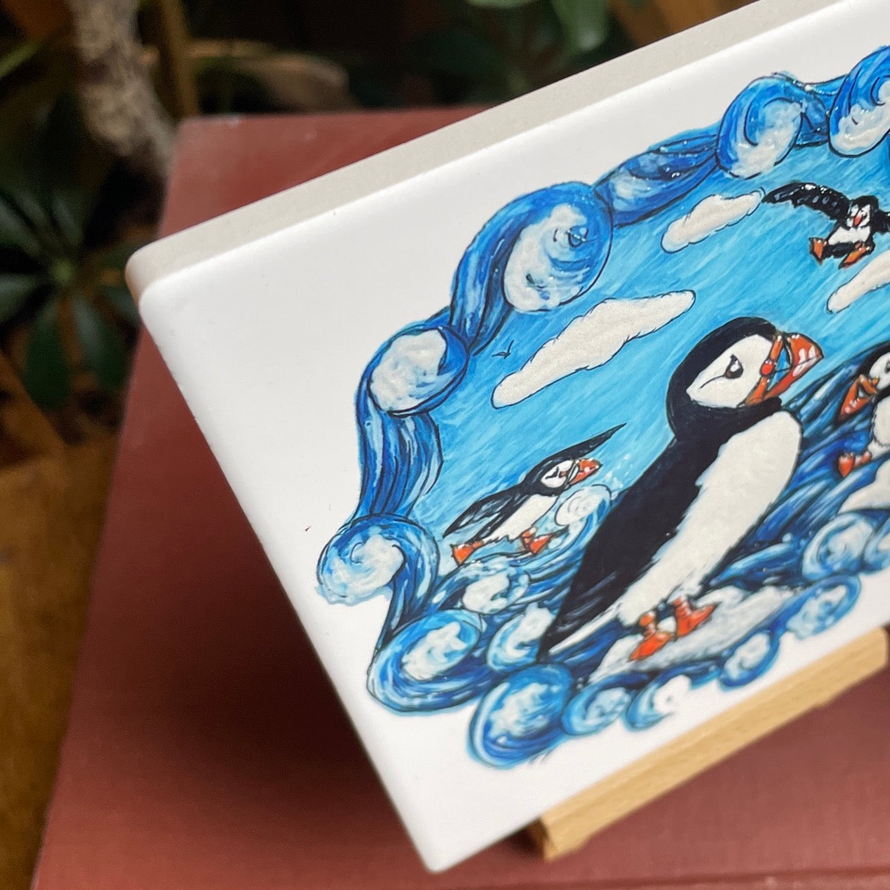 Puffin party~ Ceramic coaster & Easel
