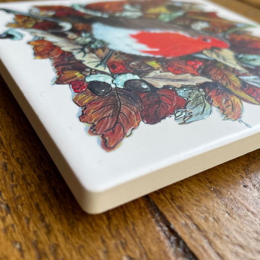 Robin in autumn~ Ceramic coaster