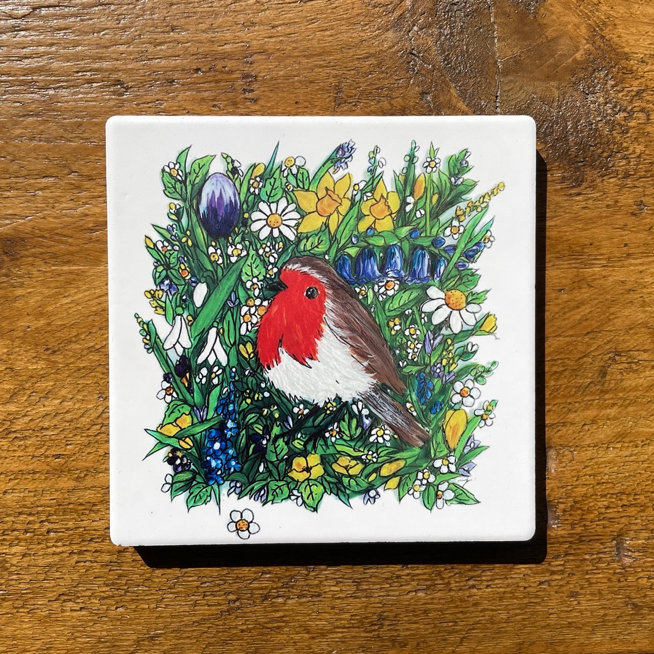 Robin in spring~ Ceramic coaster