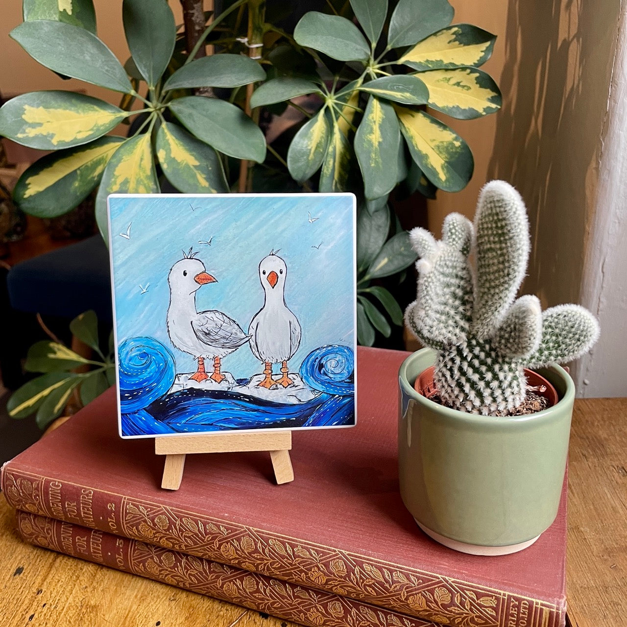 Seagulls~ Ceramic coaster & Easel