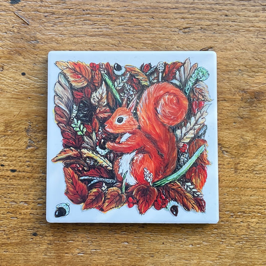 Squirrel in autumn~ Ceramic coaster