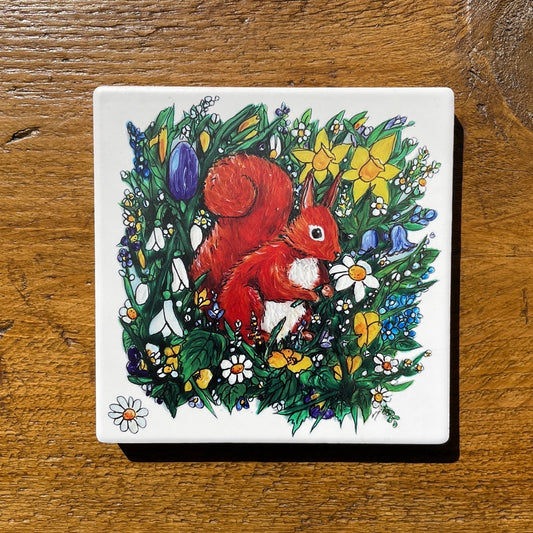 Squirrel in spring~ Ceramic coaster