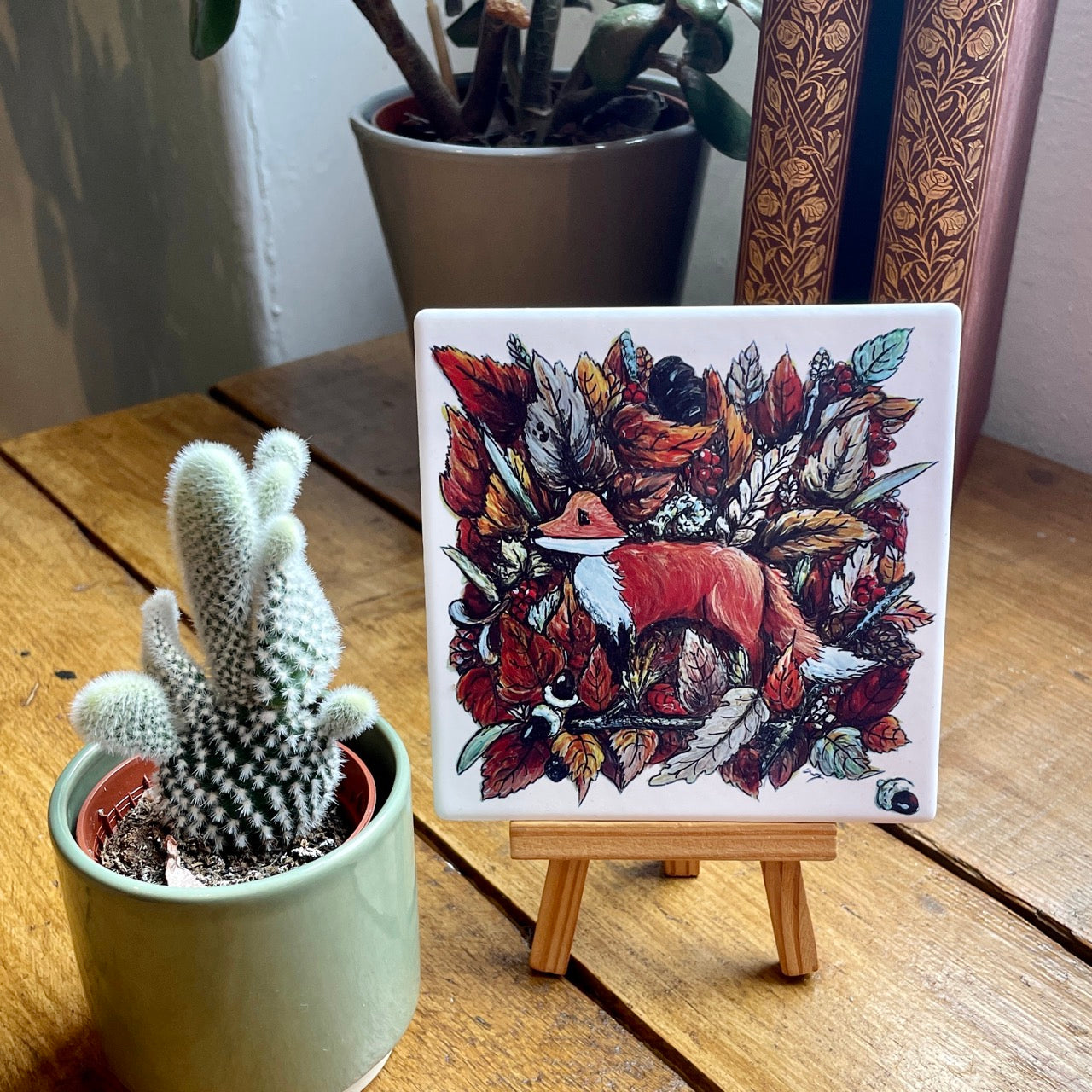 Fox in autumn~ Ceramic coaster & Easel