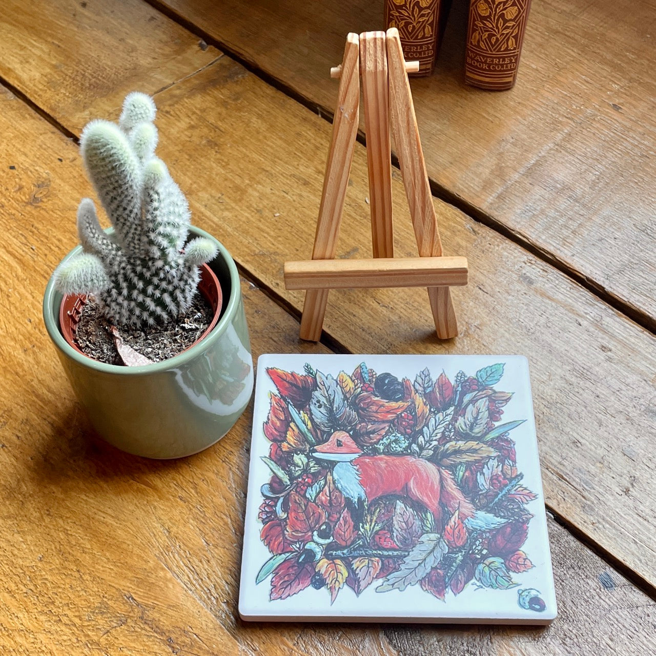 Fox in autumn~ Ceramic coaster & Easel