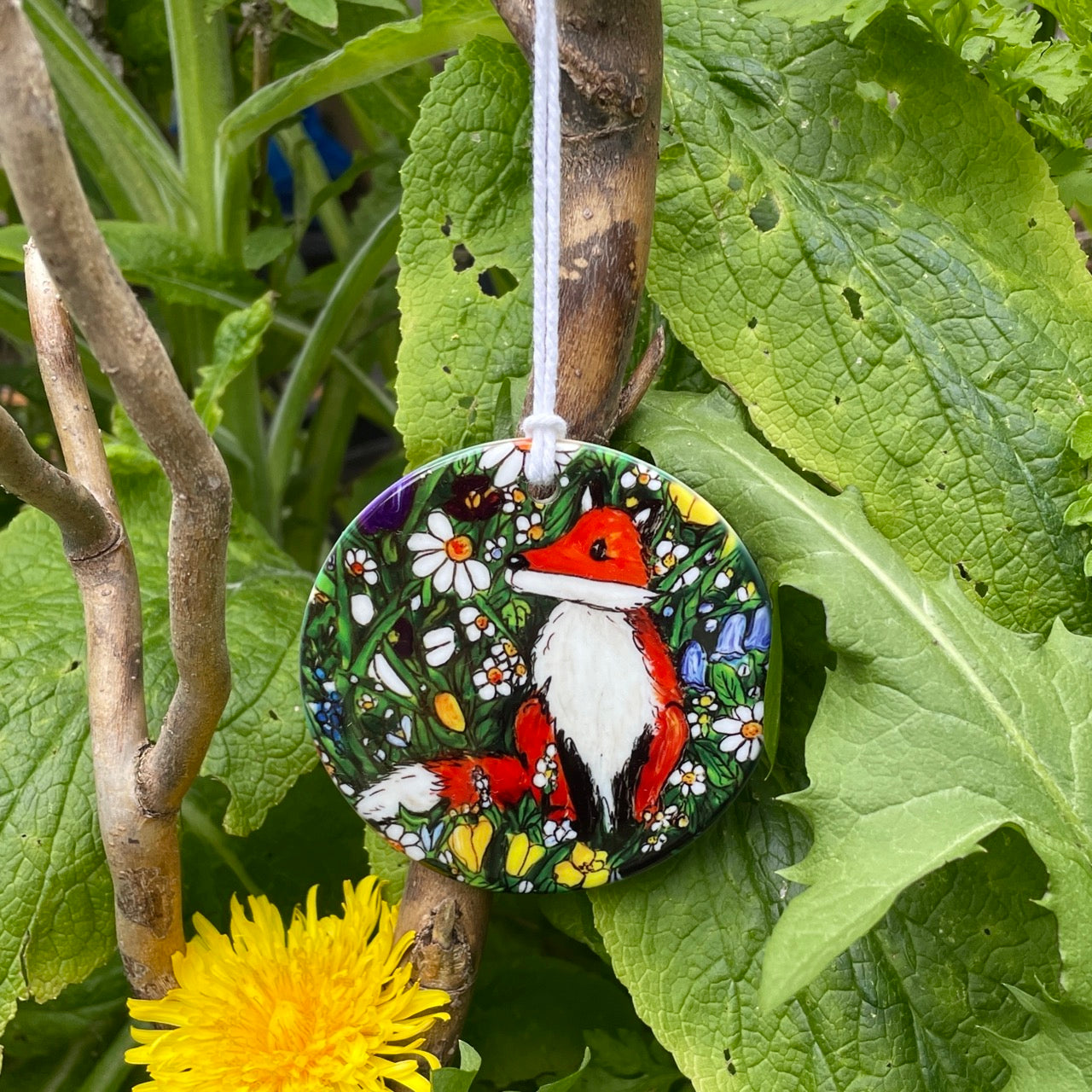 Fox in spring~ Ceramic decoration