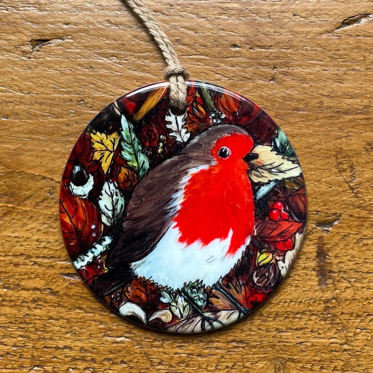Robin in autumn~ Ceramic decoration