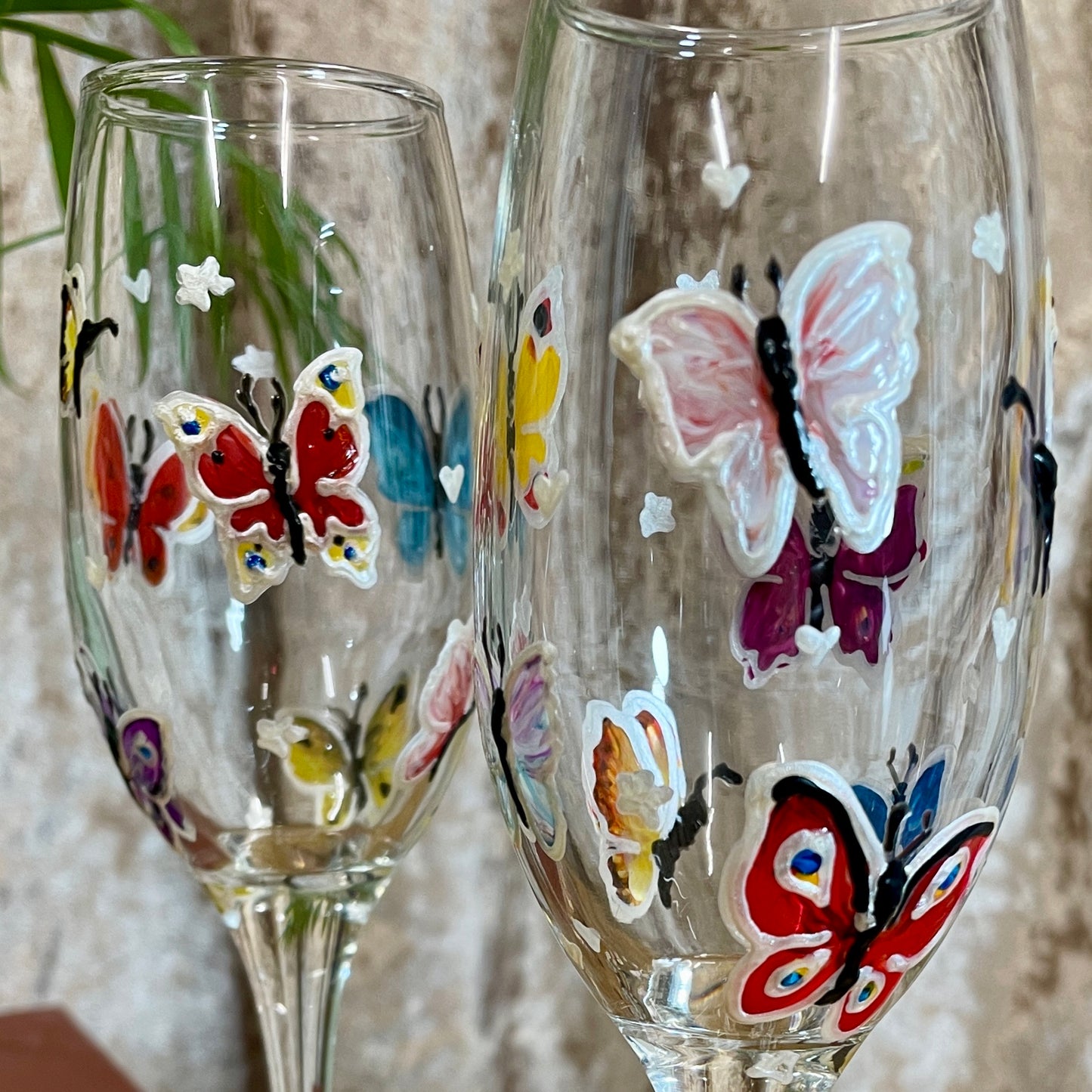 Rainbow butterfly~ Champagne glass