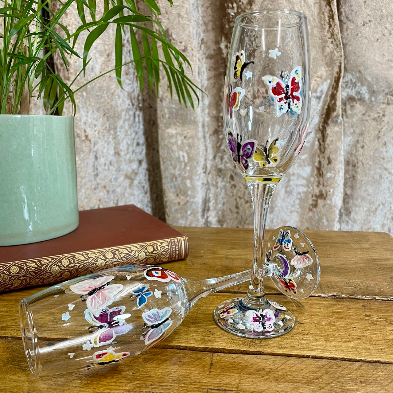 Rainbow butterfly~ Champagne glass