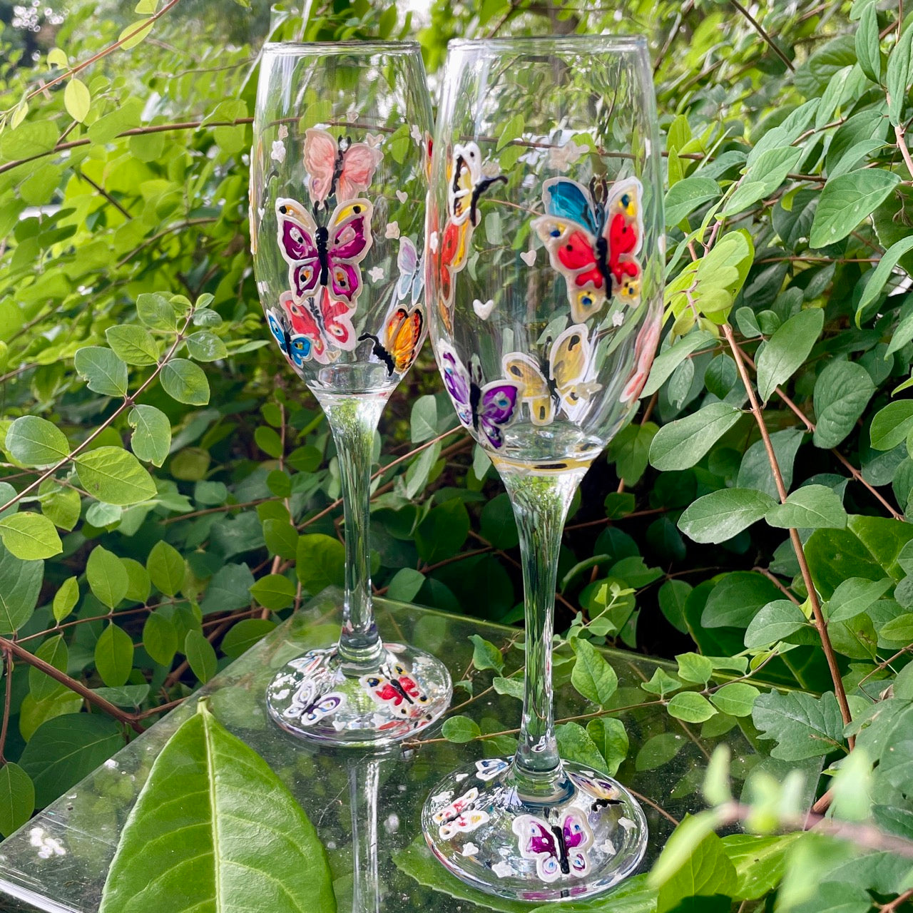 Rainbow butterfly~ Champagne glass