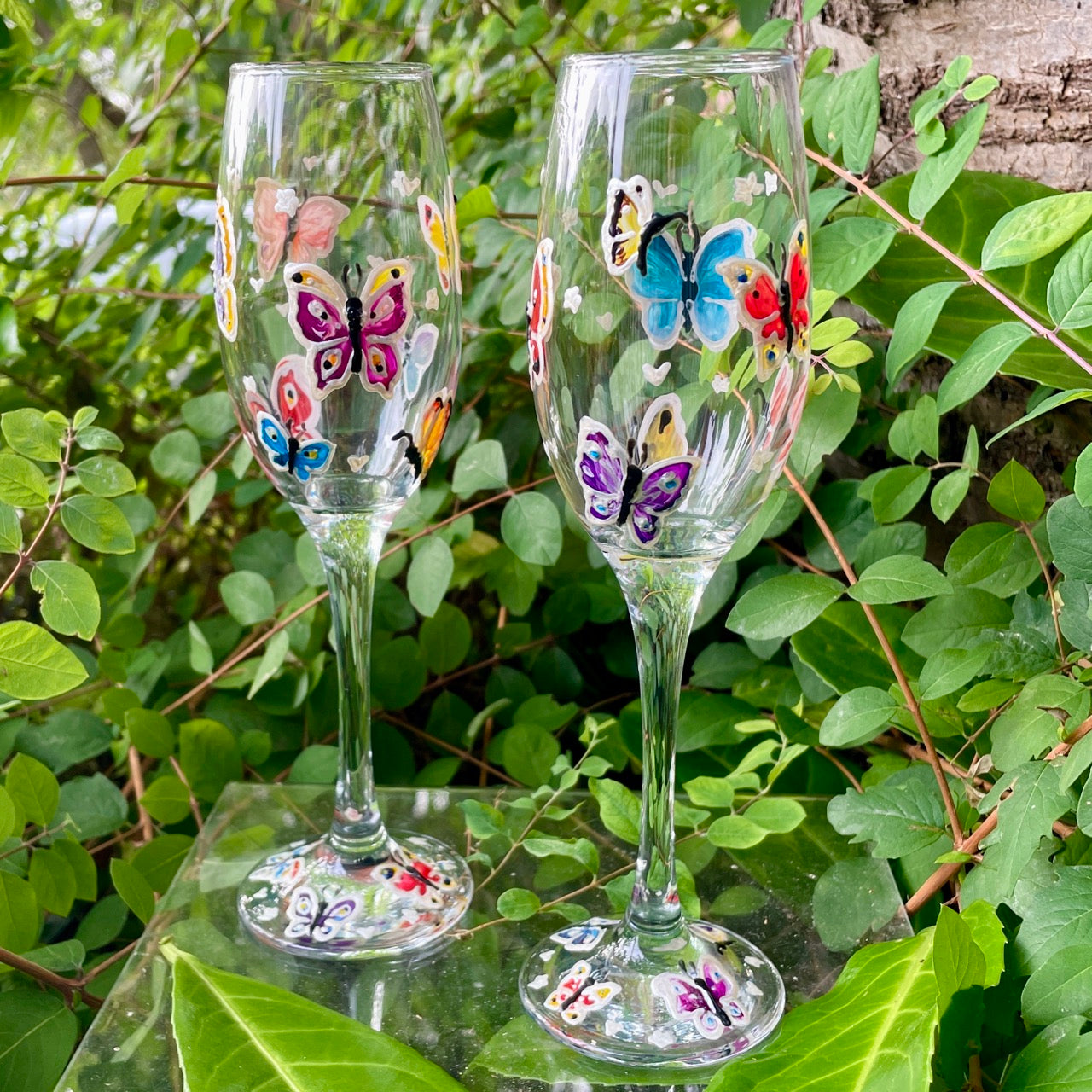 Rainbow butterfly~ Champagne glass