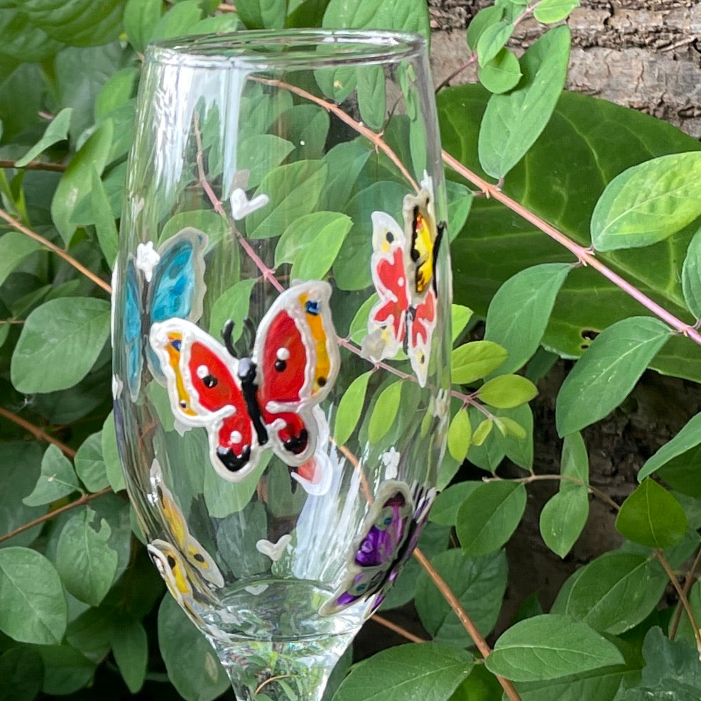 Rainbow butterfly~ Champagne glass