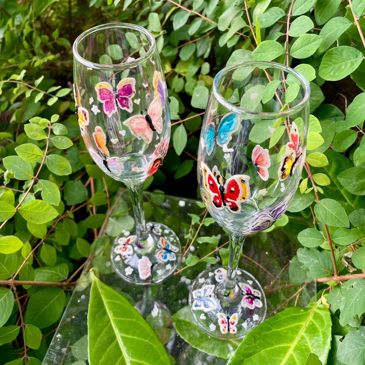 Rainbow butterfly~ Champagne glass