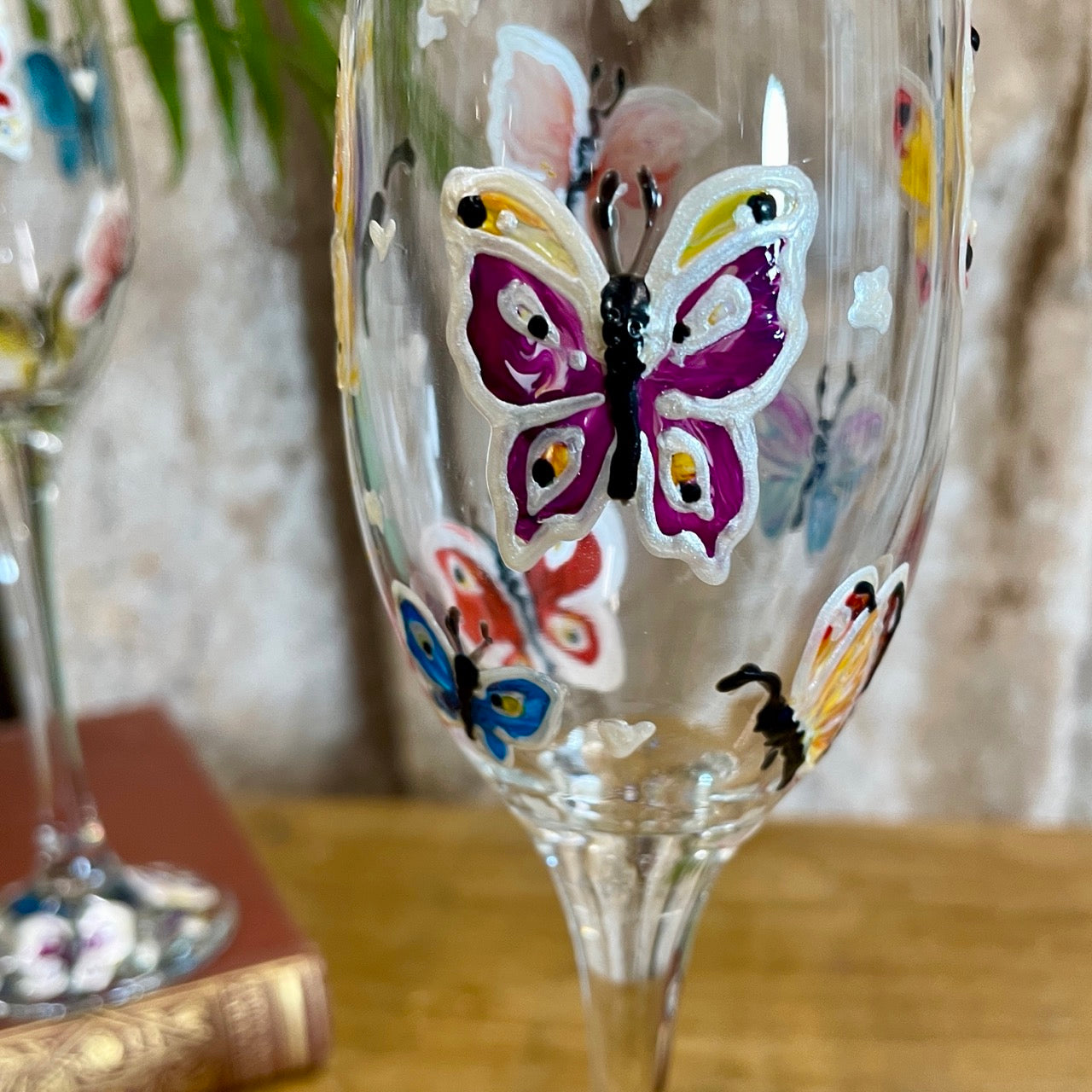 Rainbow butterfly~ Champagne glass