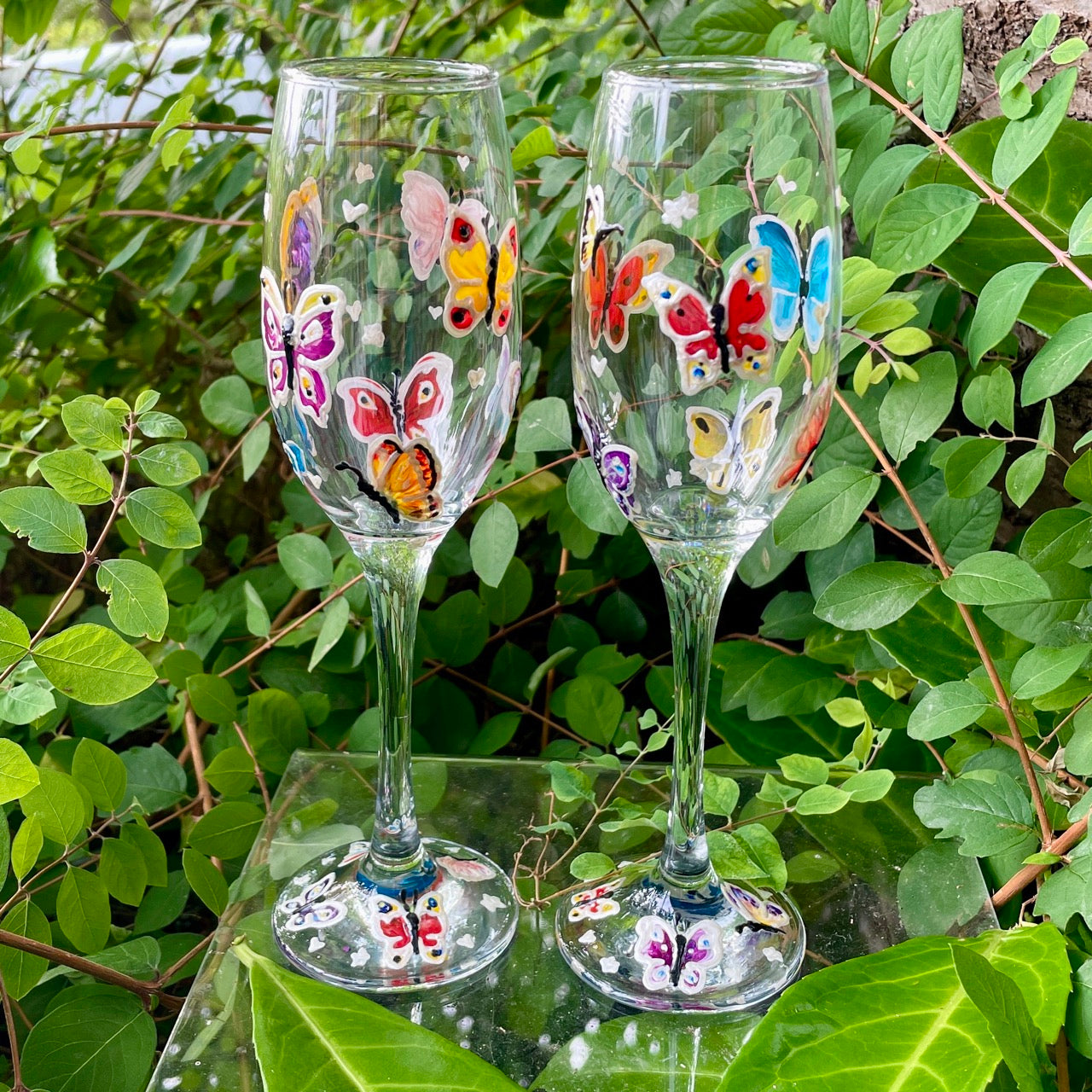 Rainbow butterfly~ Champagne glass