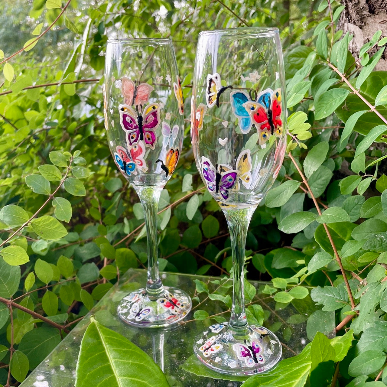 Rainbow butterfly~ Champagne glass
