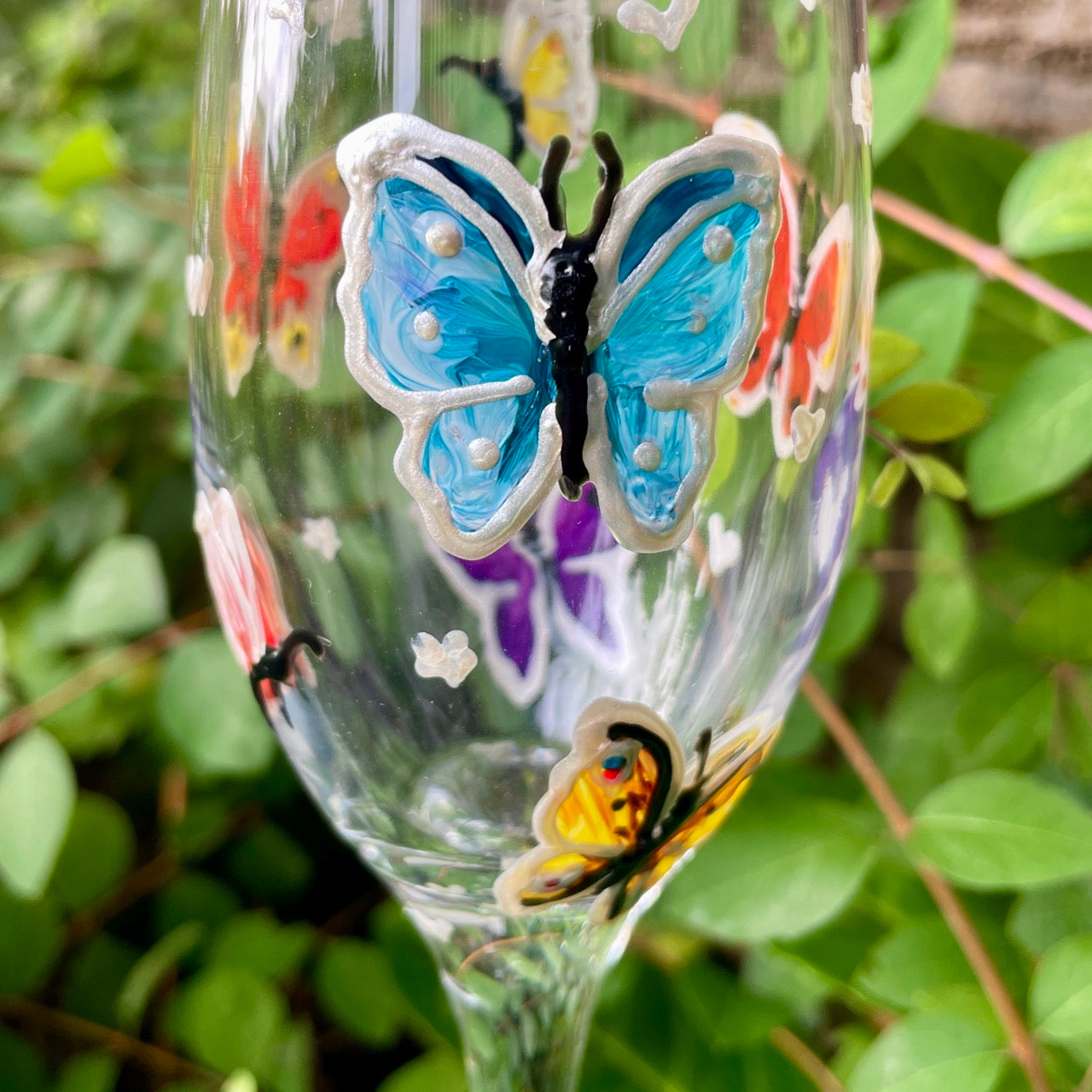Rainbow butterfly~ Champagne glass