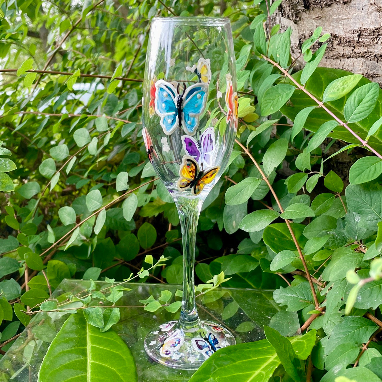 Rainbow butterfly~ Champagne glass