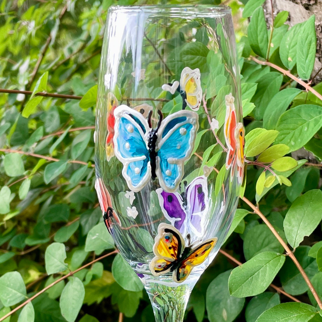 Rainbow butterfly~ Champagne glass