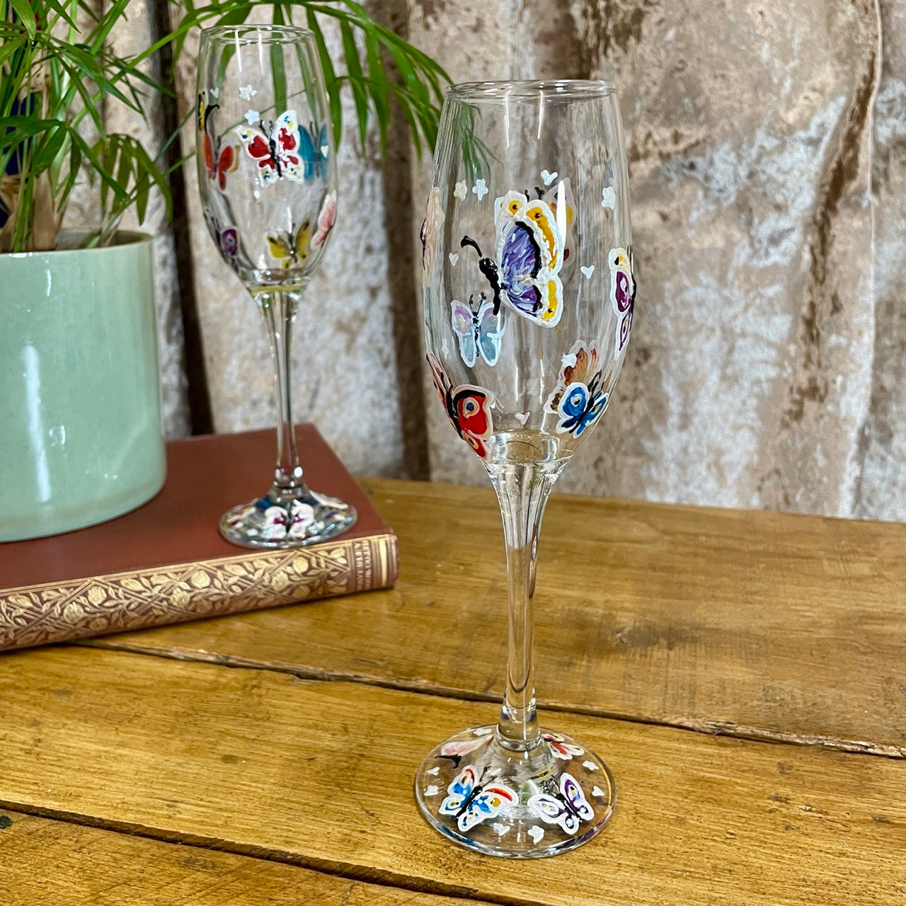 Rainbow butterfly~ Champagne glass
