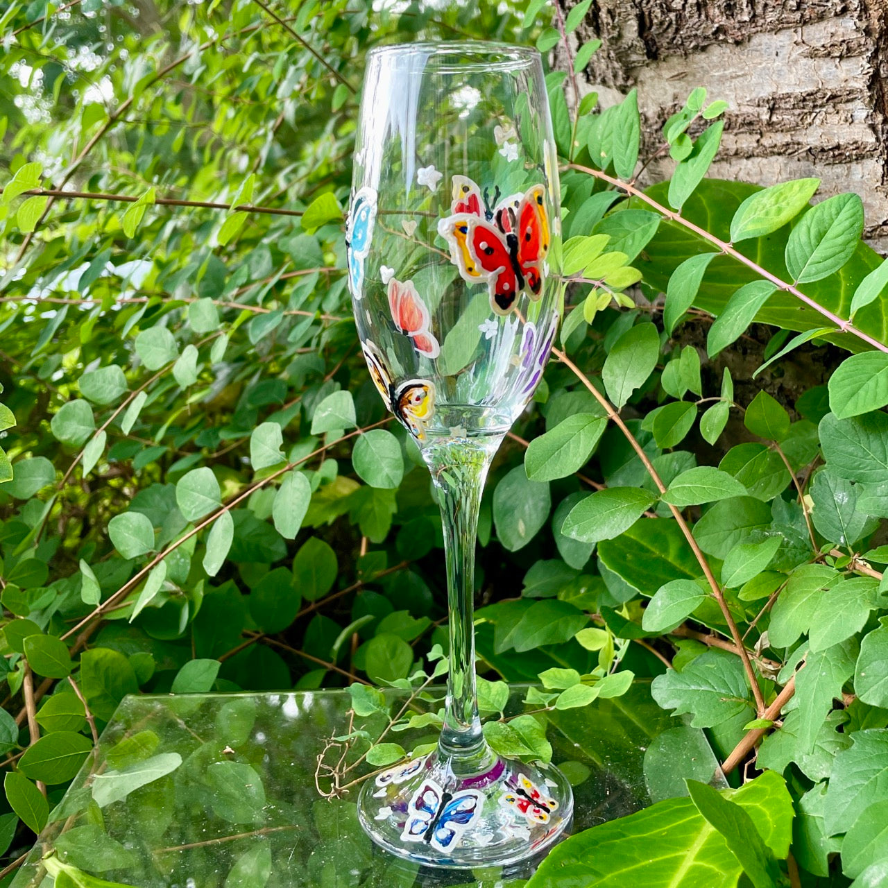 Rainbow butterfly~ Champagne glass
