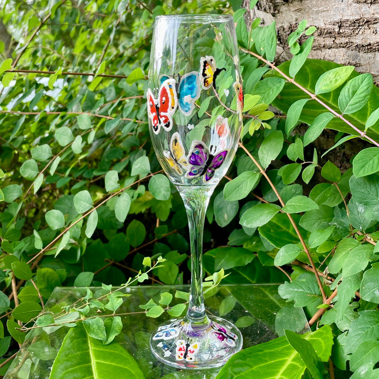 Rainbow butterfly~ Champagne glass