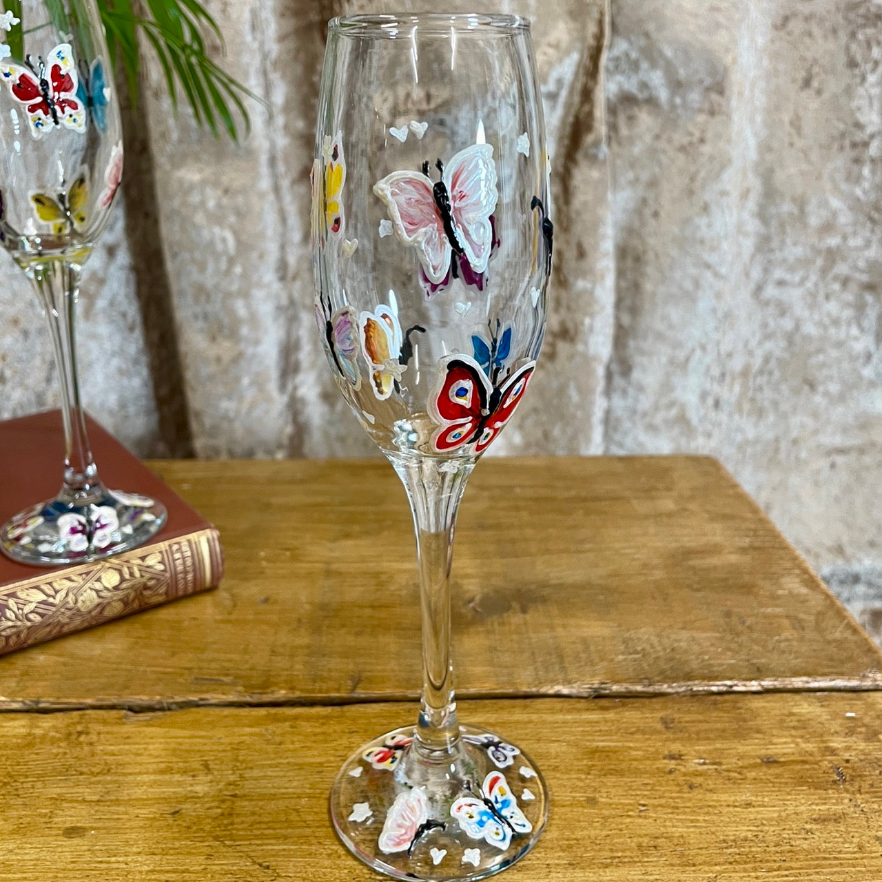 Rainbow butterfly~ Champagne glass