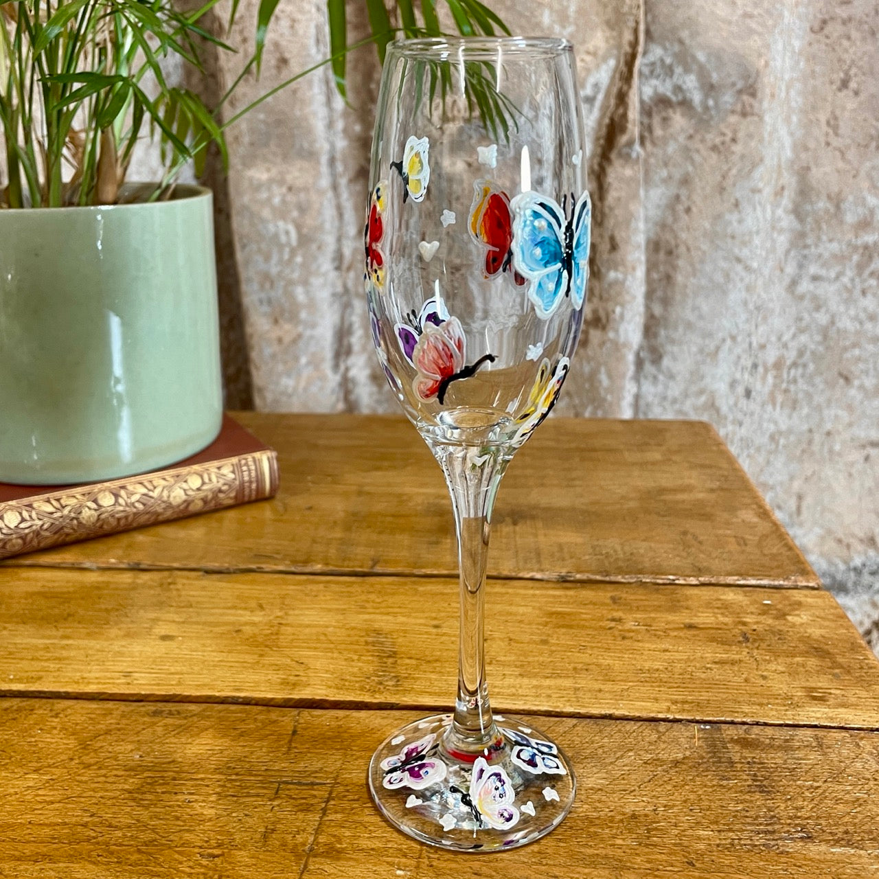 Rainbow butterfly~ Champagne glass