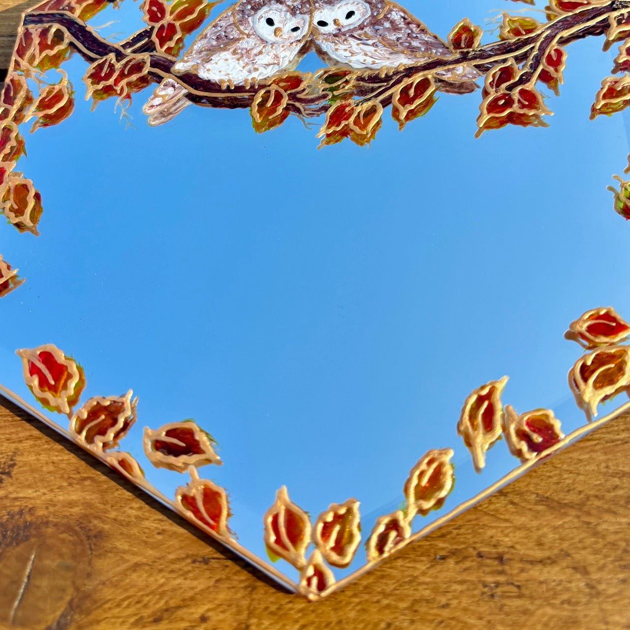 Cozy Owls~ One of a kind small hexagon mirror