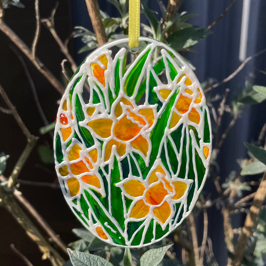 Daffodil field~ Oval suncatcher