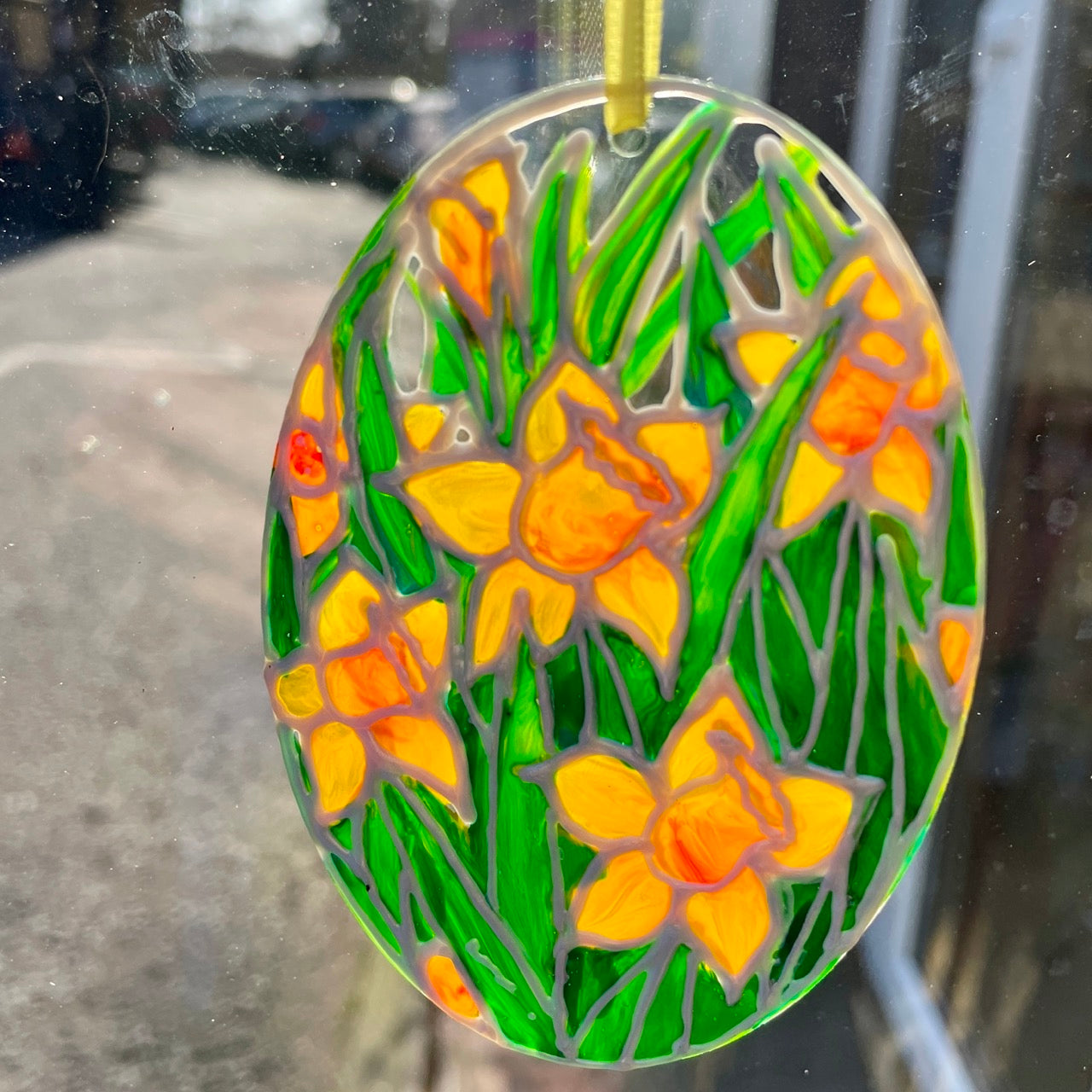 Daffodil field~ Oval suncatcher