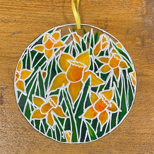 Daffodil field~ Round suncatcher