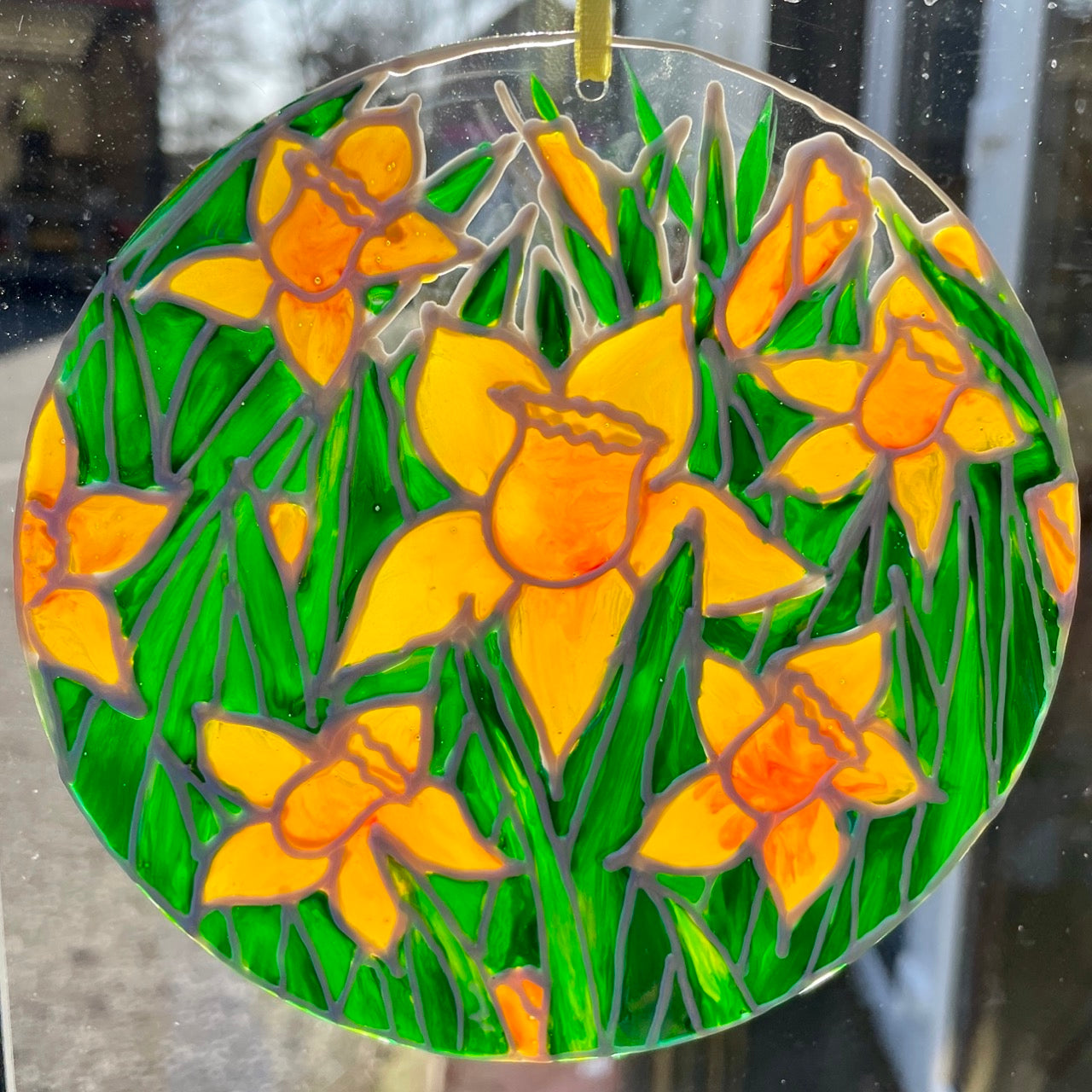 Daffodil field~ Round suncatcher