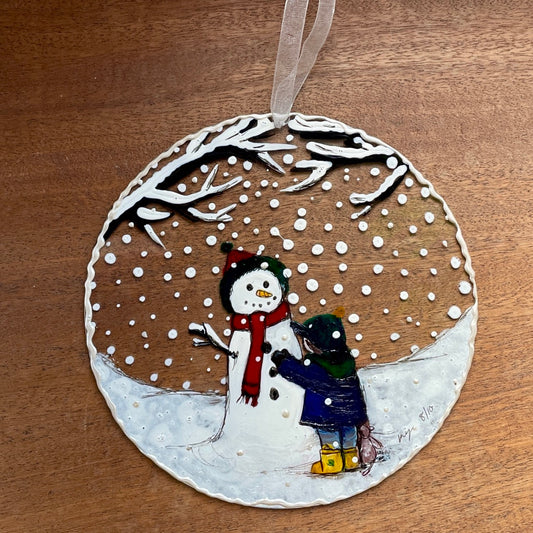 Dexter & the snowman~ Round suncatcher