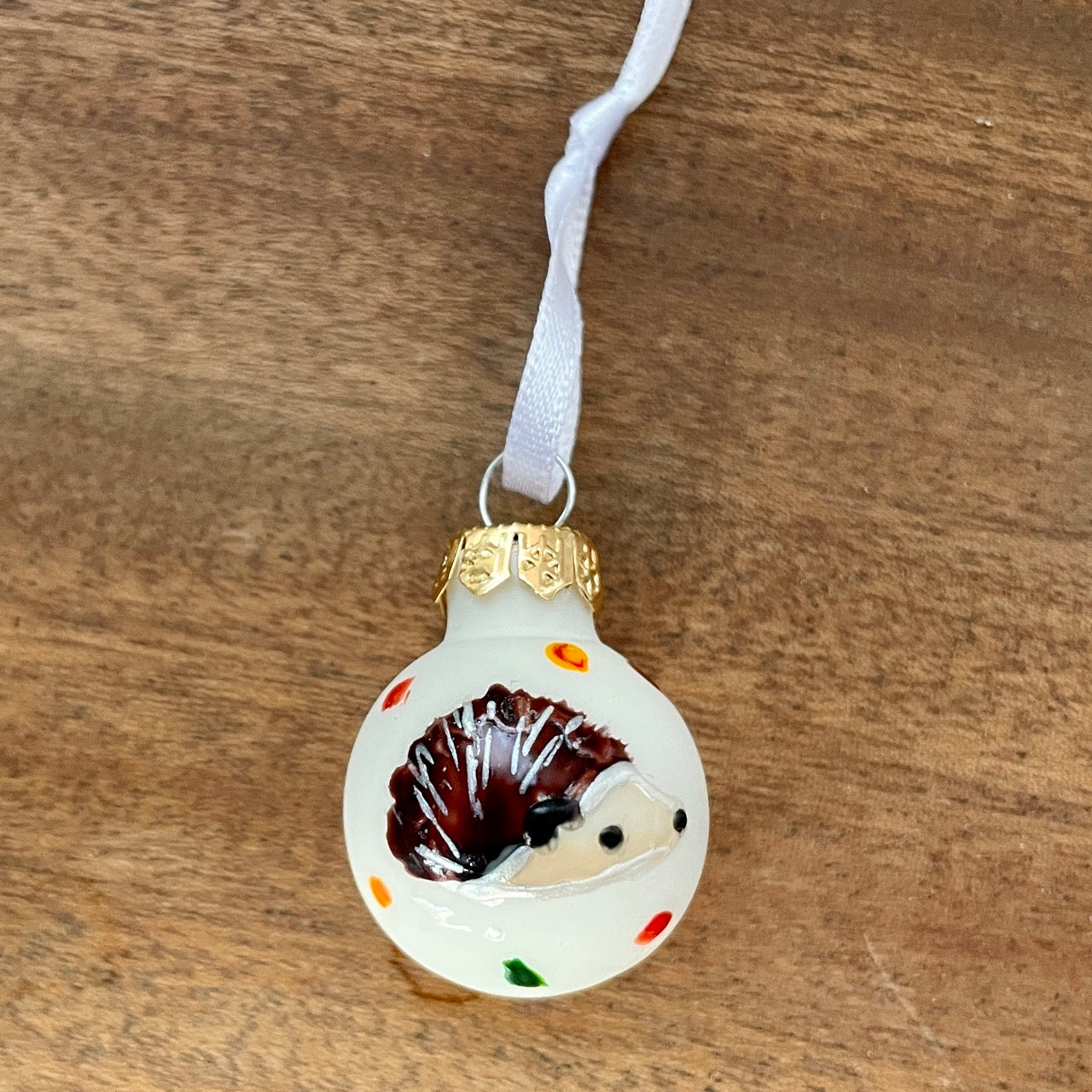 Hedgehog in autumn~ Diddy matt glass bauble