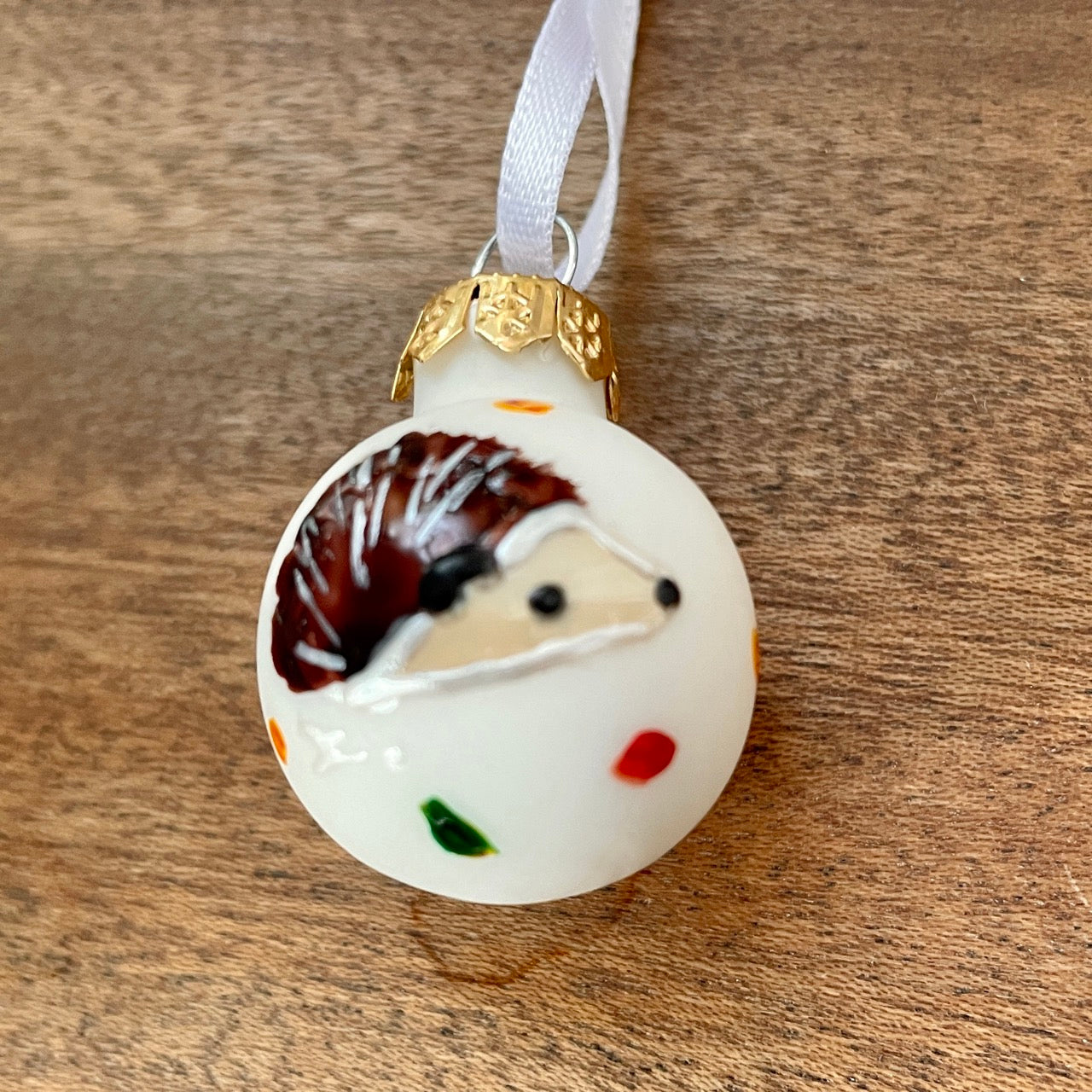 Hedgehog in autumn~ Diddy matt glass bauble