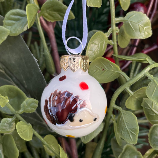 Hedgehog in autumn~ Diddy shiny glass bauble