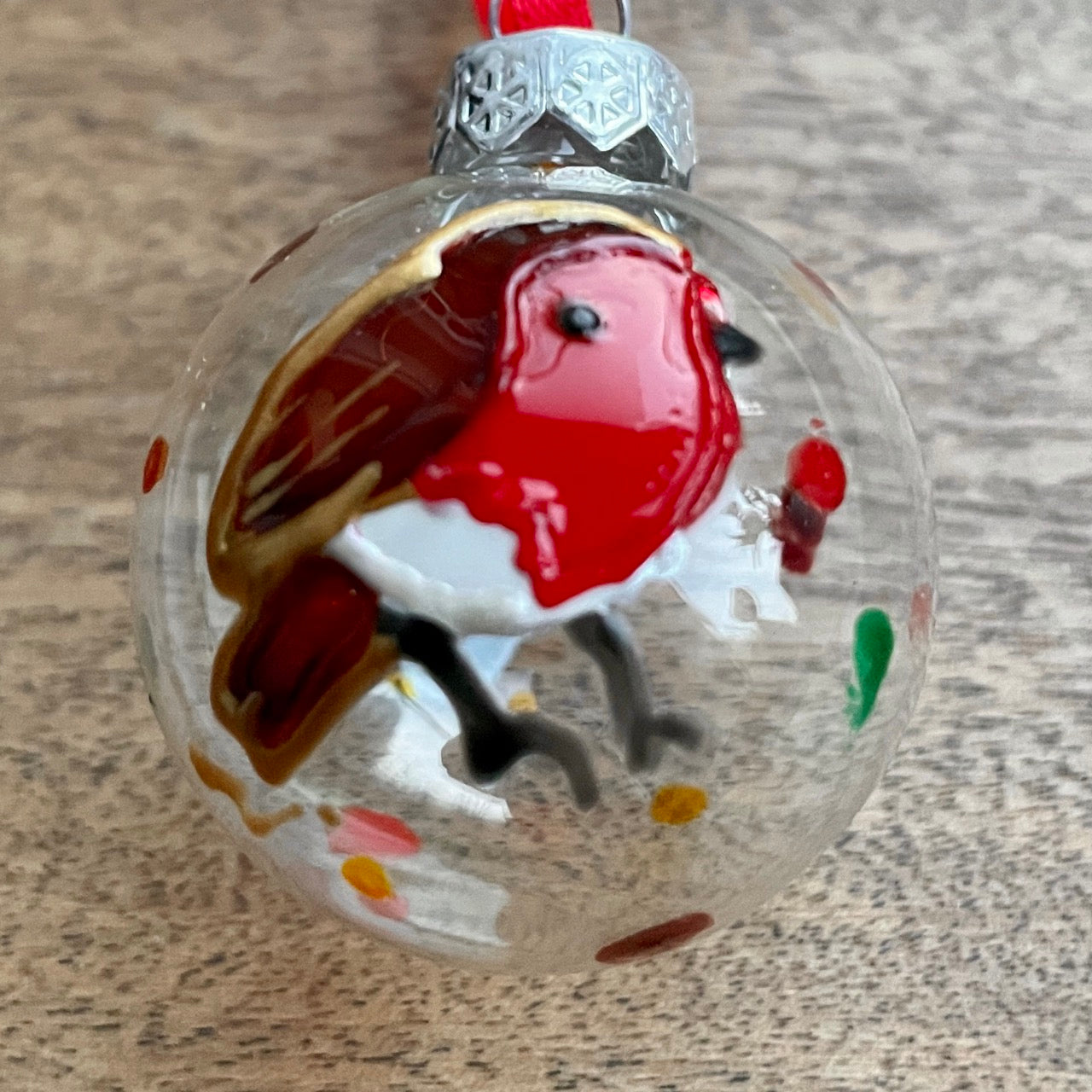 Robin in autumn~ Dinky glass bauble