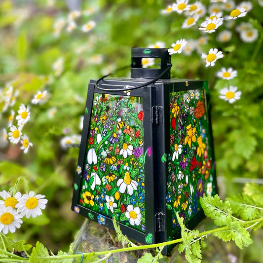 Floral garden~ One of a kind black lantern