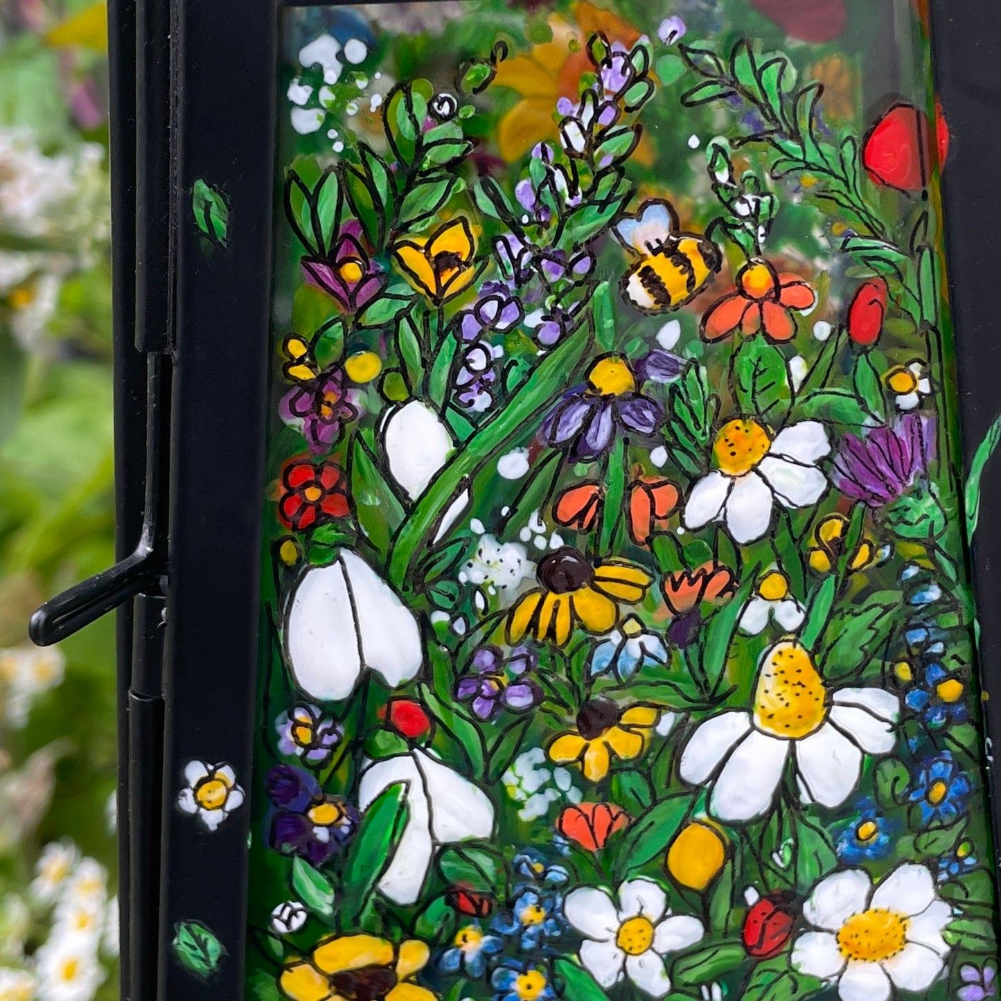 Floral garden~ One of a kind black lantern