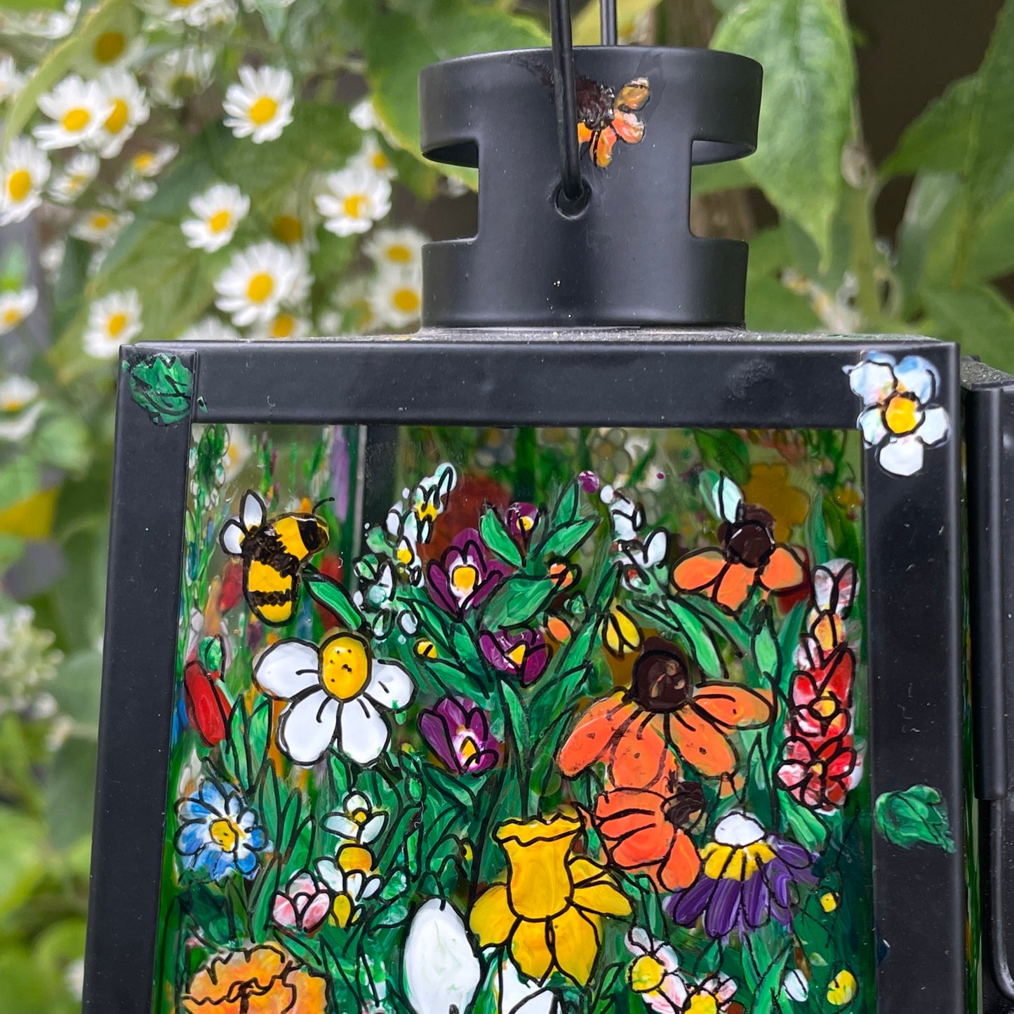 Floral garden~ One of a kind black lantern
