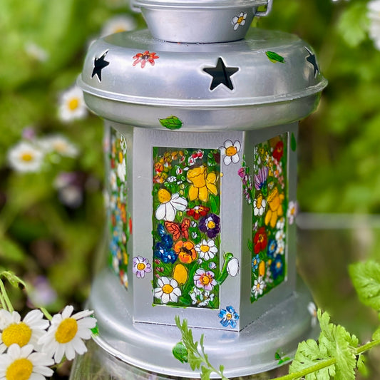 Floral garden~ One of a kind silver lantern