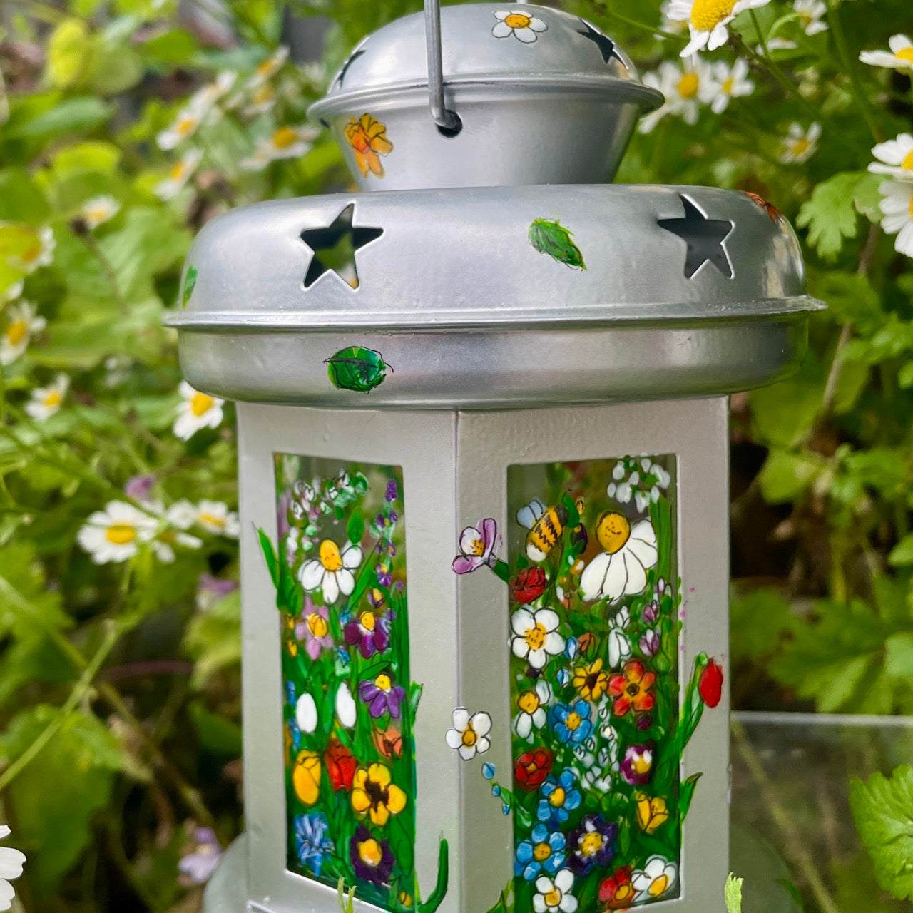 Floral garden~ One of a kind silver lantern