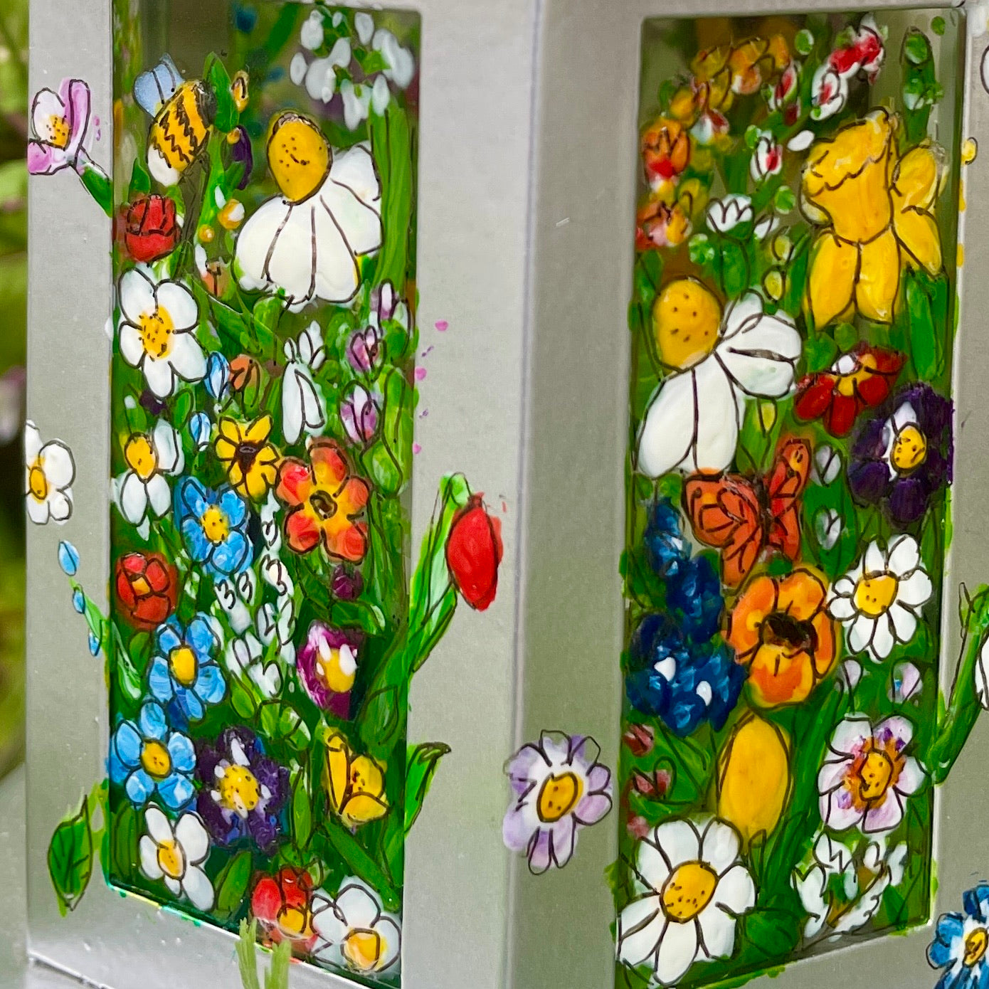 Floral garden~ One of a kind silver lantern